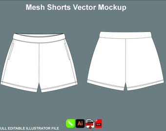 Sjabloon mesh shorts Short Tech Pack Streetwear Vector-sjabloon Modeontwerpsjabloon Kledingontwerp Technische tekening Adobe Illustrator