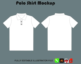 Modello vettoriale di mockup di polo per Illustrator, Procreate Tech Pack, schizzo di abbigliamento.
