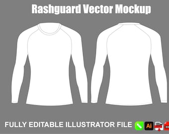 Modello vettoriale di mockup per rashguard, pacchetto tecnico per abbigliamento sportivo, file AI, CDR ed EPS.