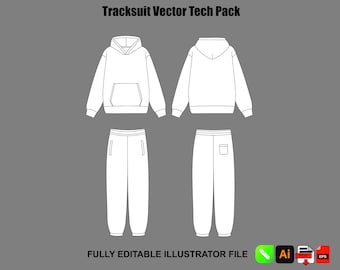 Streetwear Hoodie Joggingbroek Vector Sjabloon Trainingspak Set Mockup Kleding Tech Pack Illustrator PNG