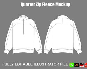 Mockup di felpa in pile con cerniera a un quarto / Modello vettoriale streetwear Tech Pack / Download immediato