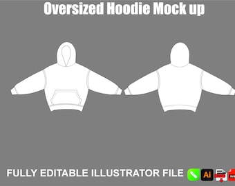 Oversized Streetwear Hoodie Mock up Vector Template Technical Drawing Adobe Illustrator PNG SVG Procreate
