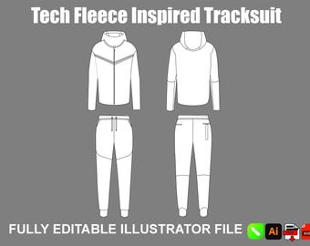 Modello mockup di tuta in pile tecnico, download digitale per Illustrator e Procreate.