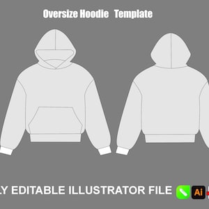 Streetwear Oversize Unisex Hoodie Canva Sjabloon Hoodie Vector en Mockup Bewerkbare Adobe Illustrator Tekeningen