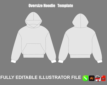 Streetwear Oversize Unisex Hoodie Canva Sjabloon Hoodie Vector en Mockup Bewerkbare Adobe Illustrator Tekeningen