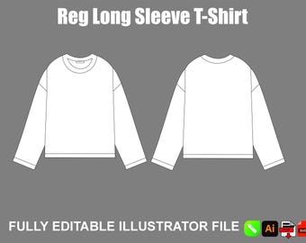 Modello vettoriale di mockup di maglietta a maniche lunghe con scollo a V, schizzo piatto di moda per pacchetto tecnico modificabile