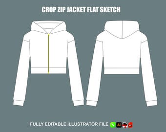 Y2K Crop Zip Jacket Tech Pack / Fashion Design Mockup Vector Template