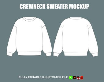 Streetwear hoodie met ronde hals mockup sjabloon sweatshirt vector tech pack bewerkbare illustrator platte schets
