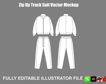 Modello mockup di tuta streetwear, giacca con zip, pantaloni, pacchetto tecnologico AI SVG PNG