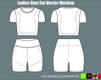 Vector sjabloon voor een crop top/short voor dames in de sportschool, fitness mockup, tech pack, Procreate, Adobe Illustrator