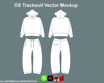 Modelo vetorial de agasalho esportivo oversized, pacote técnico de streetwear, Illustrator PNG.