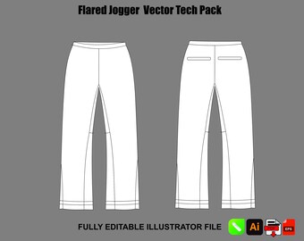 Flared Joggers Vector Template Streetwear Sweatpants Mockup Clothing Tech Pack Illustrator PNG