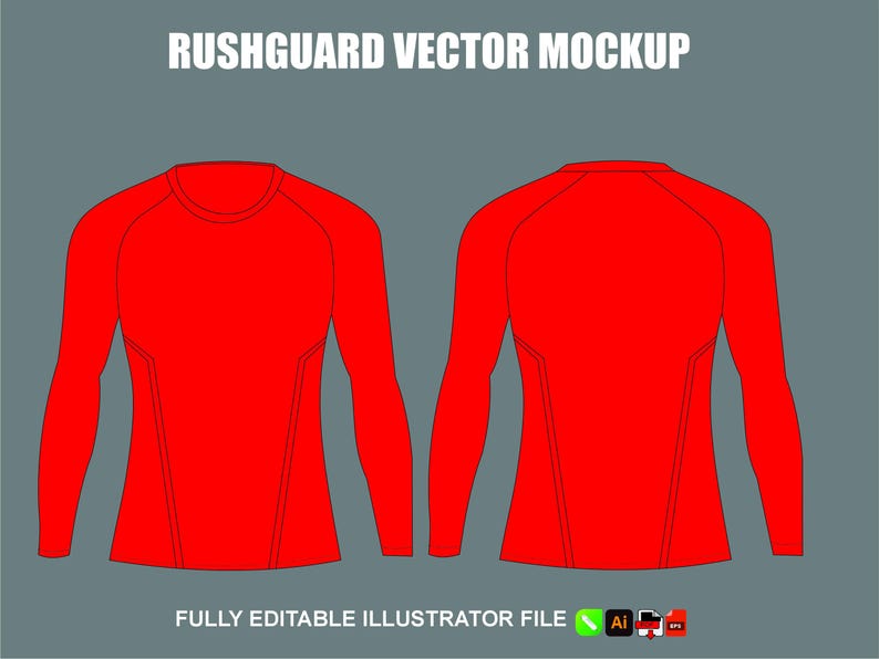 Rashguard Vector Mockup Template Sportswear Tech Pack Editable Apparel ...