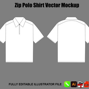 Zip Polo Vector Template Polo Shirt Tech Pack Clothing Flat Sketch Illustrator Procreate Mockup