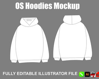 Modello vettoriale di mockup per felpa oversize, streetwear, pacchetto tecnologico, file AI e PDF.