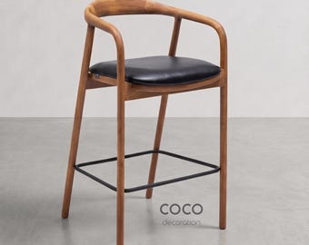 Silla de mostrador de mediados de siglo con material de asiento y madera personalizados - Diseño de interiores - Vintage - Hogar rústico