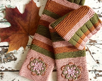 HAND ARM WARMERS with Embroidery,Embroidered Fingerless Gloves,Hand Knit Mittens,Hand Warmers Gloves,Floral Gloves,Knitted Arm Sleeves,Gift