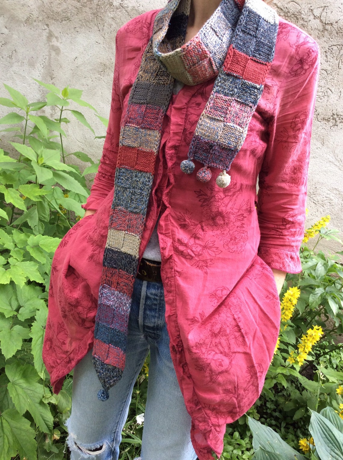 Blau gestreifter langer schmaler Schal Baumwoll Leinen Schal | Etsy