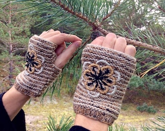 EMBROIDERED Knit Fingerless Gloves,Hand Warmers Gloves,Hand Knit Fingerless Gloves,Arm Warmers,Fingerless Mittens,Sustainable Knit Gift,Lele