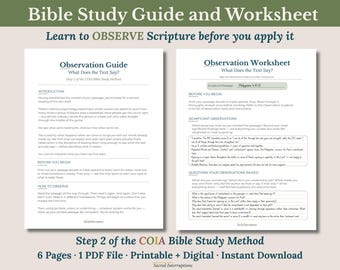 Bible Study Guide and Worksheet | Observation Inductive Bible Study Printable | COIA Method Step 2 | Scripture Study PDF Instant Download