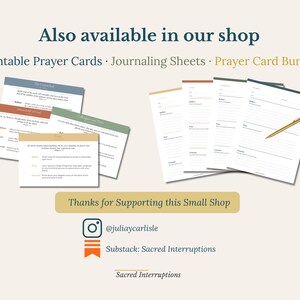 May include: A collection of printable prayer cards and journaling sheets featuring text headers like The Unreached, Household of God, and Colleague and Form. The set includes lined paper with sections for Reflect, Pray, and Commit, alongside a gold pen.