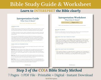 Bible Study Guide and Worksheet | Interpretation Inductive Bible Study Printable | COIA Method Step 3 | Scripture Study PDF Instant Download