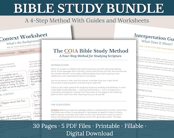 Bible Study Bundle, Inductive Bible Study Guides & Worksheets, COIA Method, Printable and Digital Download Template