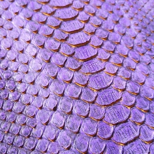 Puede incluir: Primer plano de una superficie texturizada con un patrón repetitivo de escamas moradas. Las escamas tienen un diseño superpuesto con borde naranja dorado, creando una apariencia de reptil. La imagen está bien iluminada, resaltando la textura.
