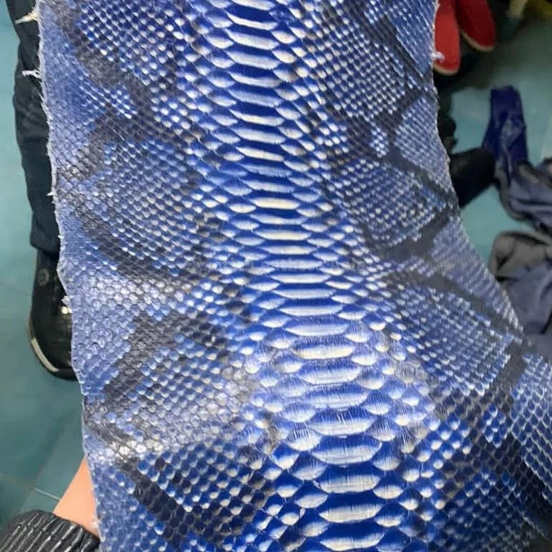 Genuine Reticulated Python Leather Skin | Royal Blue Unbleached Belly ...