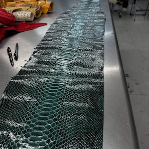 Pelle di pitone reticolato genuino / Pelle di ventre non sbiancata lucida verde foresta intenso / Conceria indonesiana