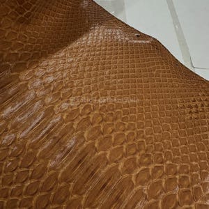 Può includere: Primo piano di un foglio di pelle di serpente marrone. La pelle ha un motivo strutturato e squamoso con variazioni di colore e tonalità. Le squame sono fitte e creano una trama visiva unica. La pelle è ripiegata, rivelando uno scorcio del lato inferiore.