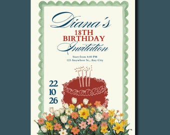 Floral Whimsical Birthday Invitation Template | Canva Editable Template for Birthday