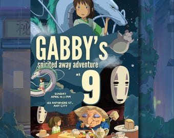 Spirited Away Birthday Invitation | Ghibli Studio Party Invite | Editable Canva Template | Digital Download | Anime