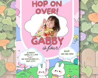 Bunny Birthday Invitation | Pastel Kids Party, Editable Template (Canva)