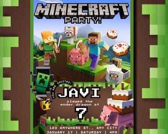 Minecraft Birthday Invitation | Editable Canva Template | INSTANT ACCESS