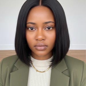 This 8-inch short, layered bob wig is crafted from 100% human hair, offering a natura