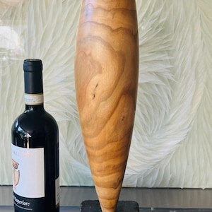 Luxury Hand-Carved Wooden Sculpture on Stone Base – Organic Modern Statement Art Object – Mid Century Design Accent