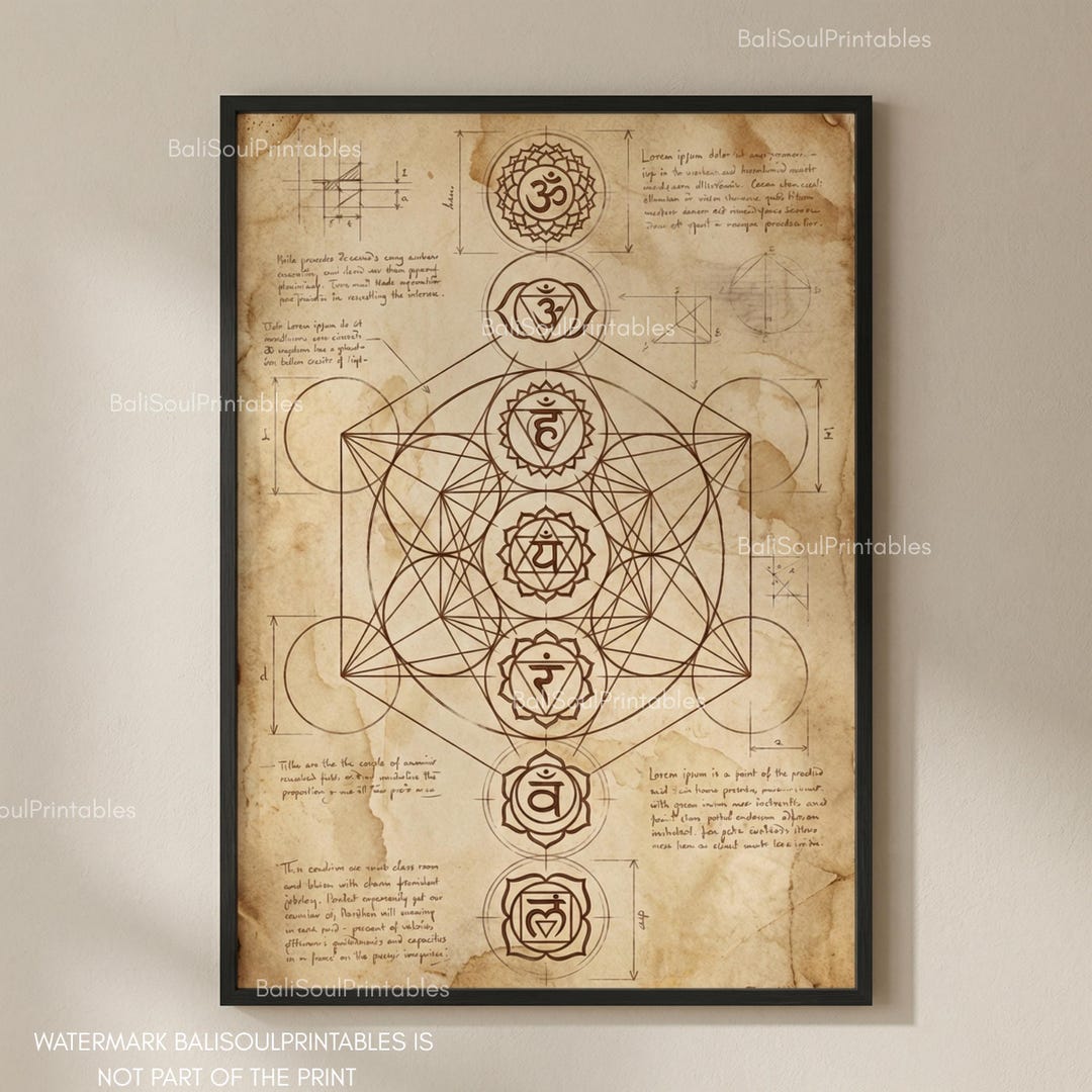 Diagram Chakra Poster Sacred Geometry Art, Vintage Esoteric Yoga Wall ...