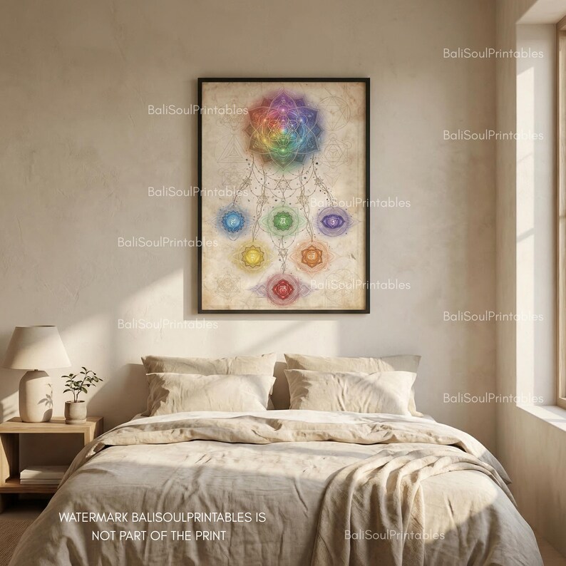 Sacred Geometry Chakra Poster, Metatron Cube & 7 Chakra Alignment Wall ...