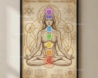 Anatomy Sacred Geometry Chakra Poster, 7 Chakras Alignment Print, Energy Healing Art, Meditation Yoga Wall Decor, Spiritual Boho Artwork