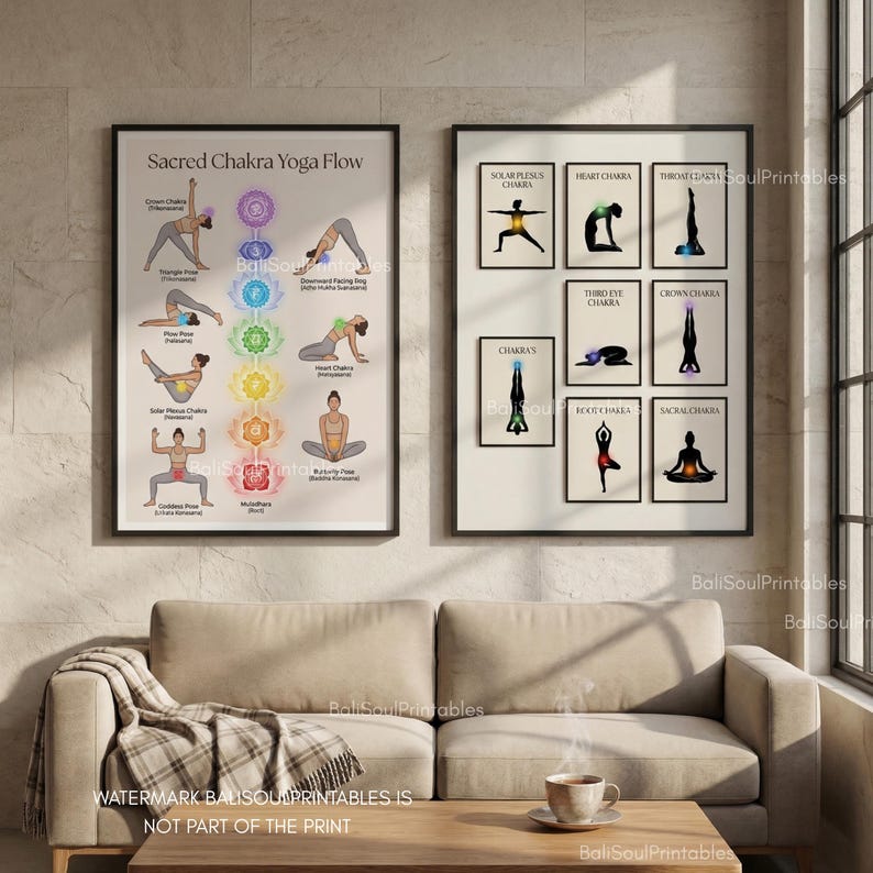 7 Chakra Alignment Chart Poster, Yoga Poses Meditation Guide, Sacred ...