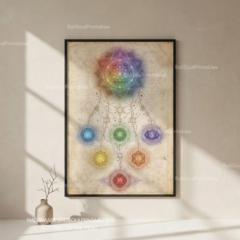 Sacred Geometry Chakra Poster, Metatron Cube & 7 Chakra Alignment Wall ...
