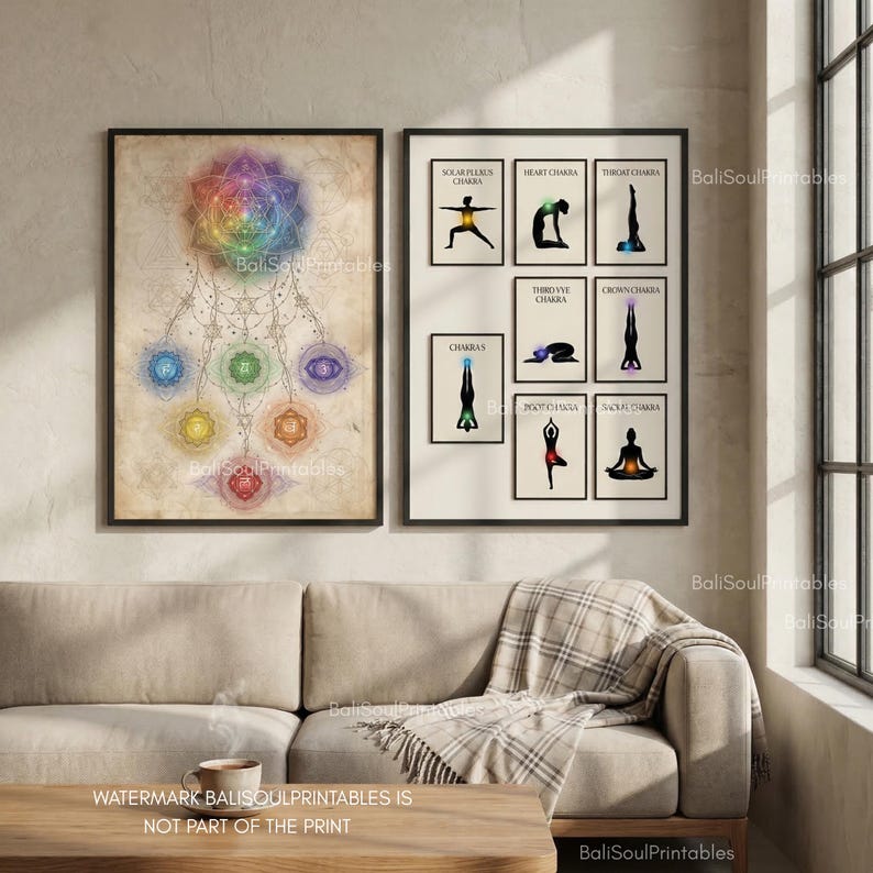 Sacred Geometry Chakra Poster, Metatron Cube & 7 Chakra Alignment Wall ...