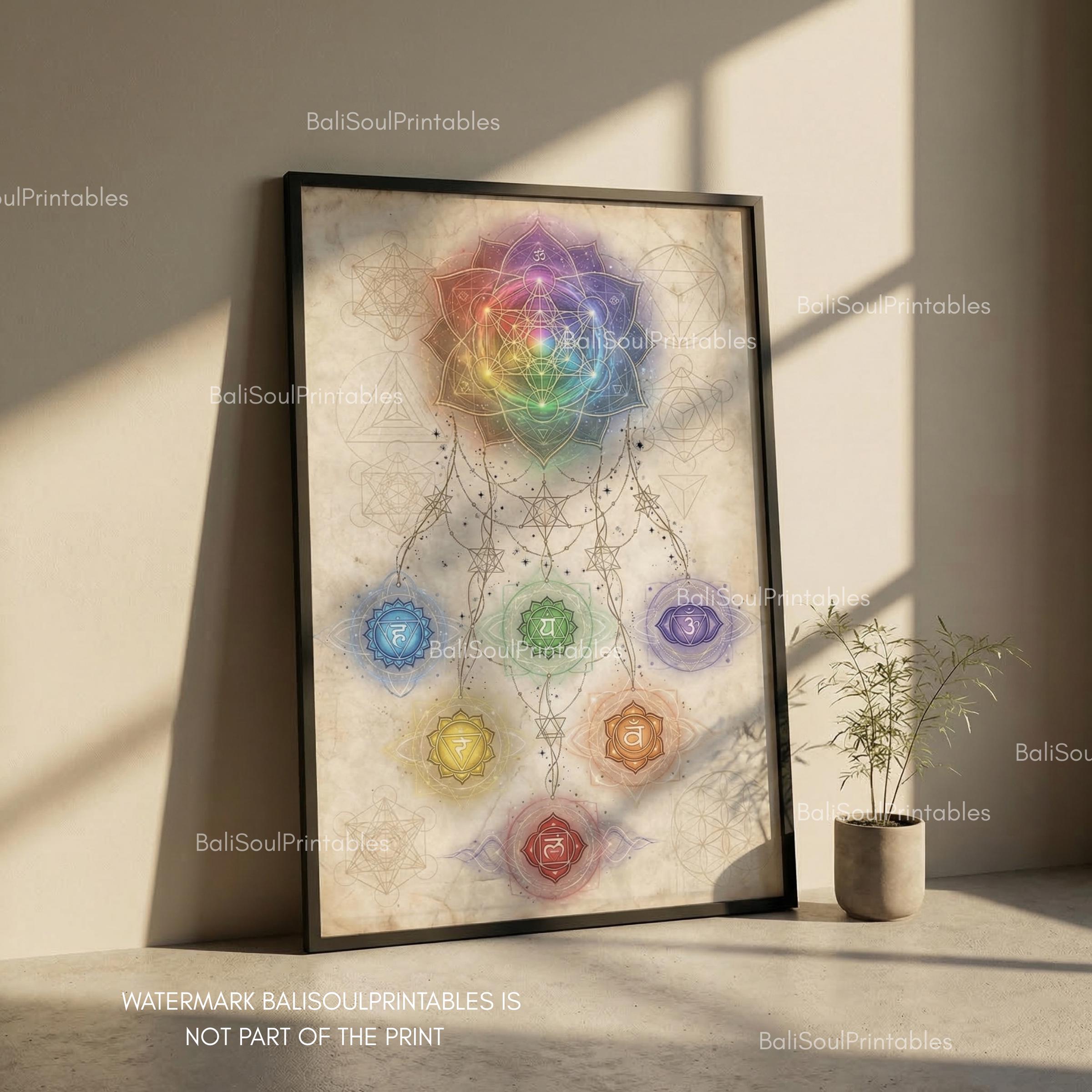 Sacred Geometry Chakra Poster, Metatron Cube & 7 Chakra Alignment Wall ...