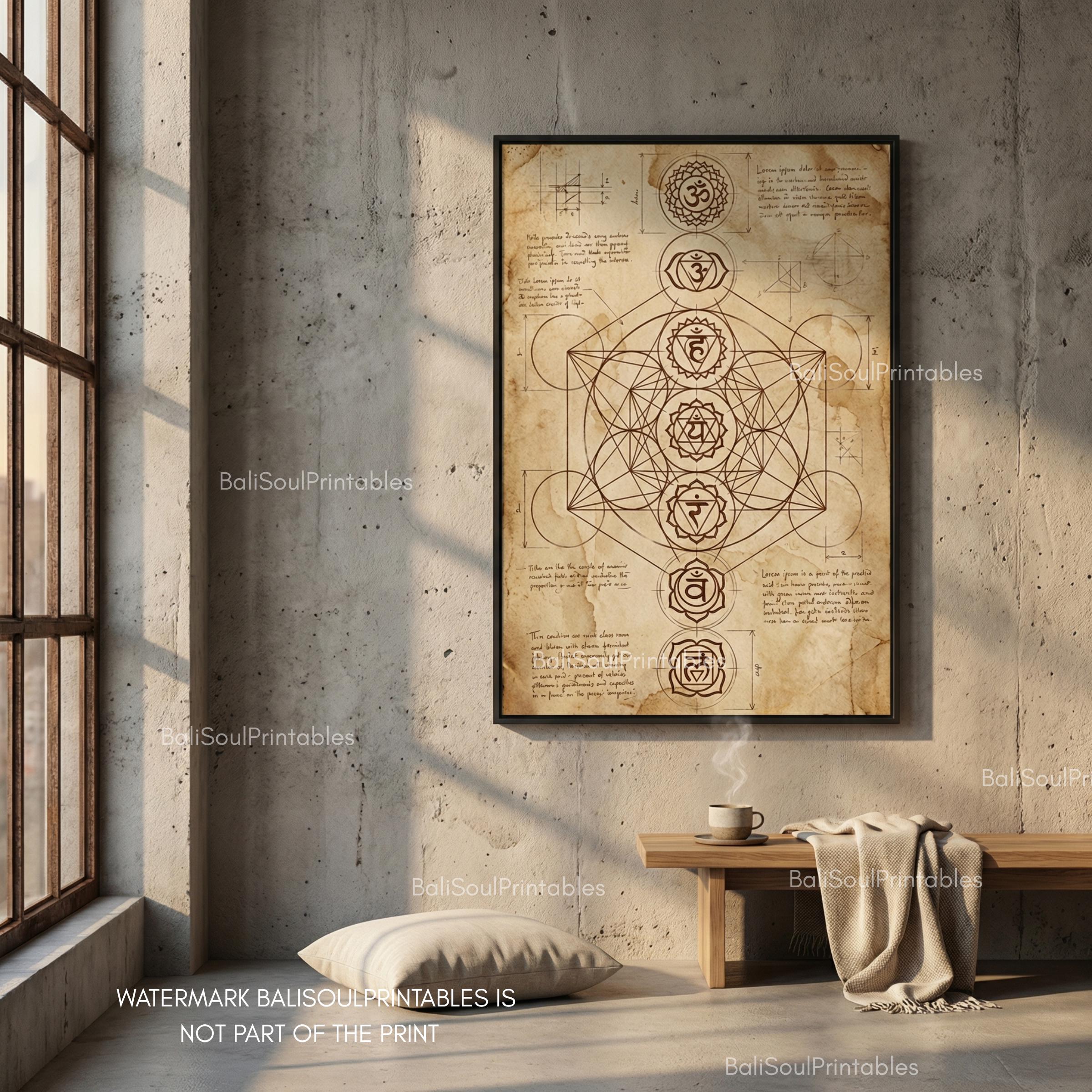 Diagram Chakra Poster Sacred Geometry Art, Vintage Esoteric Yoga Wall ...