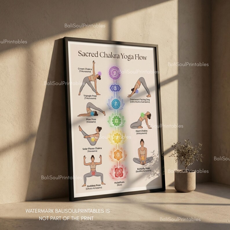 7 Chakra Alignment Chart Poster, Yoga Poses Meditation Guide, Sacred ...