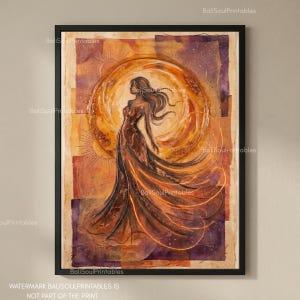 Dance of Inner Fire Wall Art Print, Sacral & Solar Plexus Chakra Poster, Creative Energy Awakening Decor, Divine Feminine Artwork for Joy