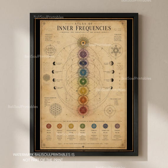 Atlas of Inner Frequencies Wall Art Print, Sacred Geometry Energy Map, Chakra Wisdom Guide for Balance, Conscious Living & Higher Awareness