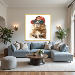 Quokka Portrait Canvas, Animal Wall Art, Sunglasses Cap Illustration, Fun Home Decoration image 2