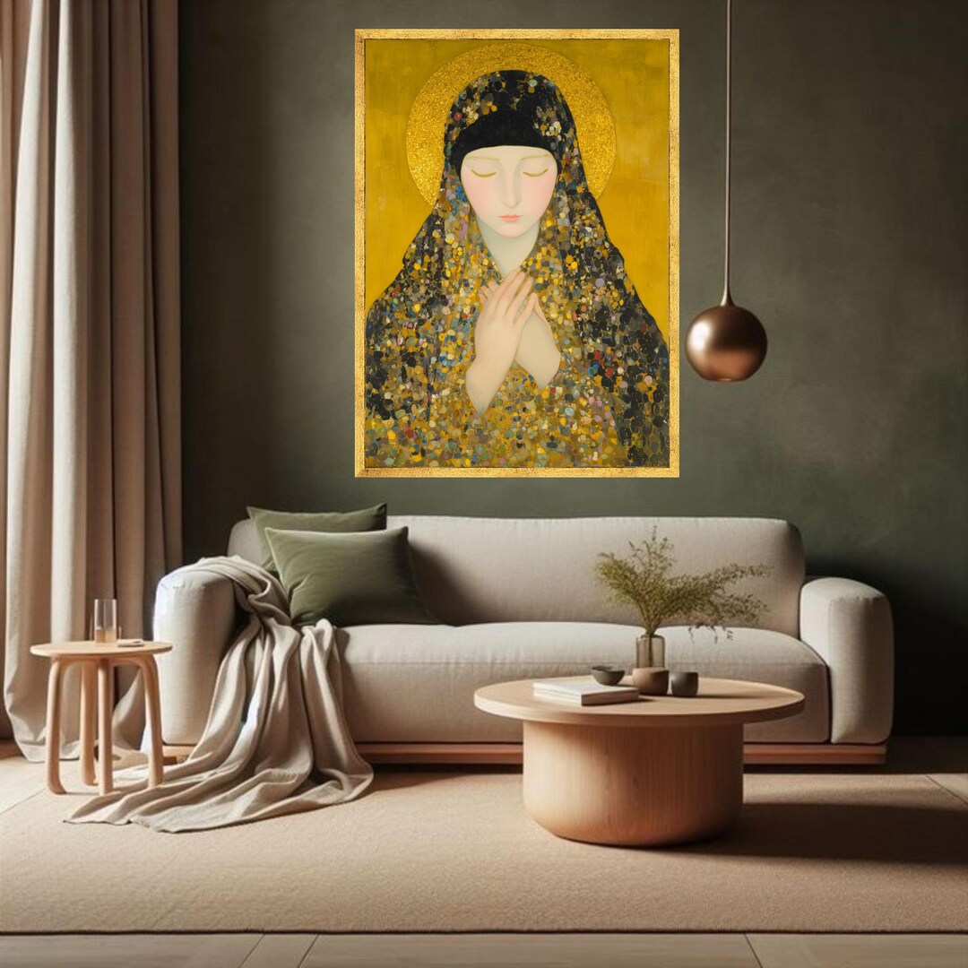 Gustav Klimt Style Praying Woman Canvas Wall Art, Golden Halo Portrait ...